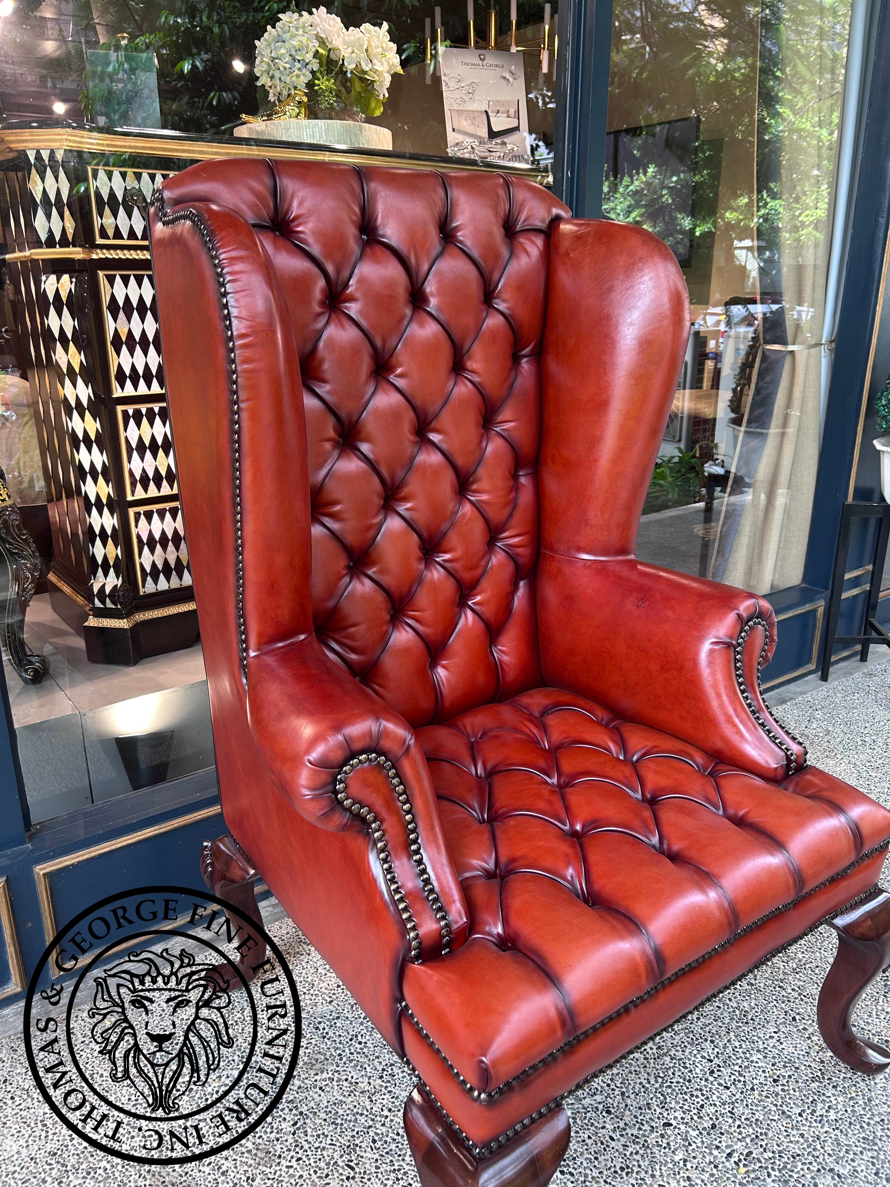 Queen Anne Tufted Wing Chair (Plain Arm-Full Cabriole)