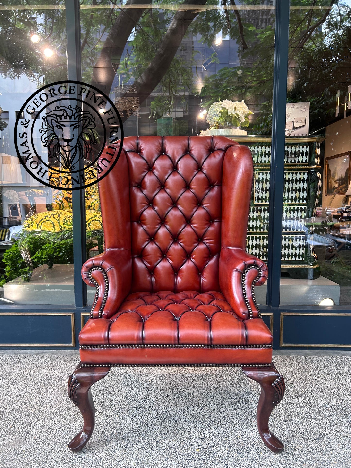 Queen Anne Tufted Wing Chair (Plain Arm-Full Cabriole)