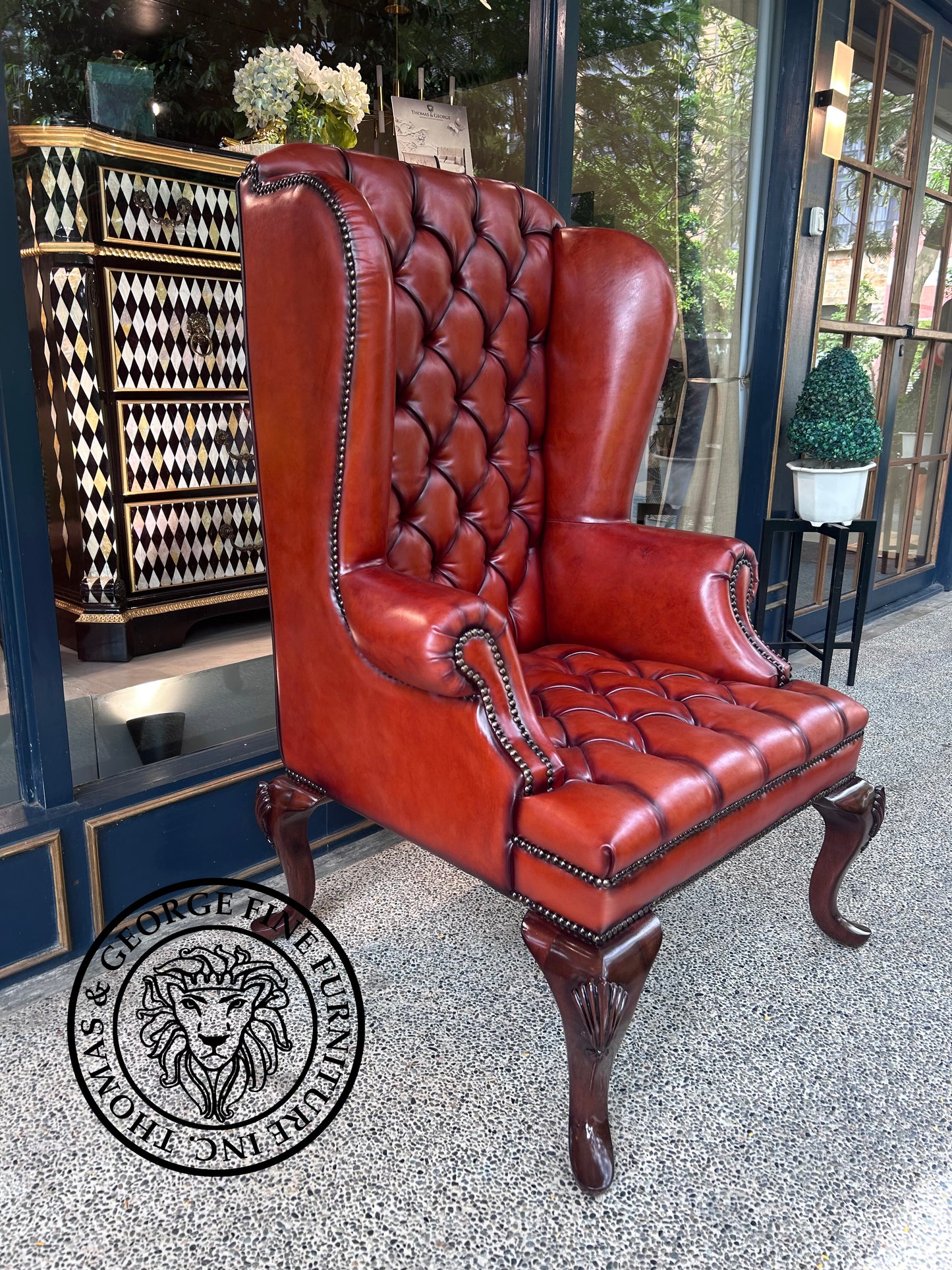 Queen Anne Tufted Wing Chair (Plain Arm-Full Cabriole)