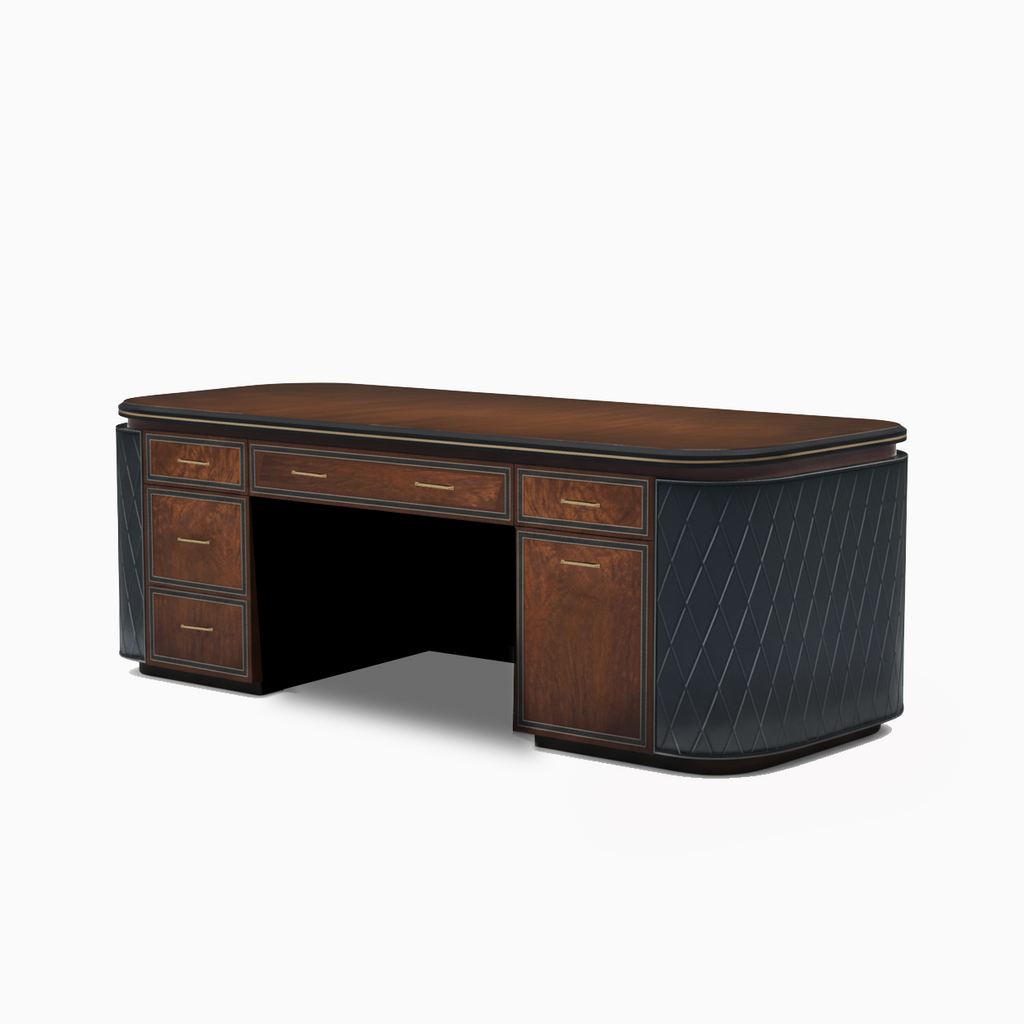 Uffi Executive Oval Desk with Trellis Leather Panels