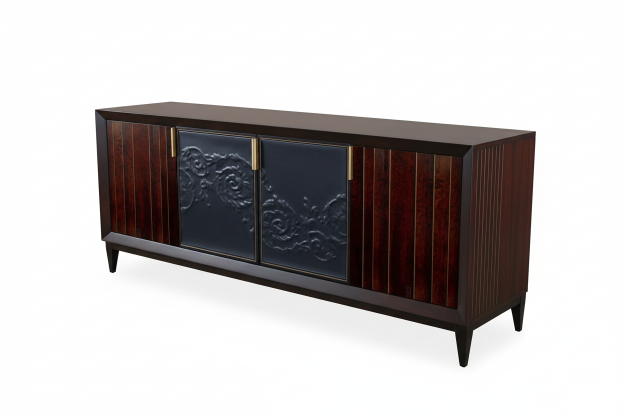 Uffi Sideboard with Acantha Sculpted Leather & Brass strips